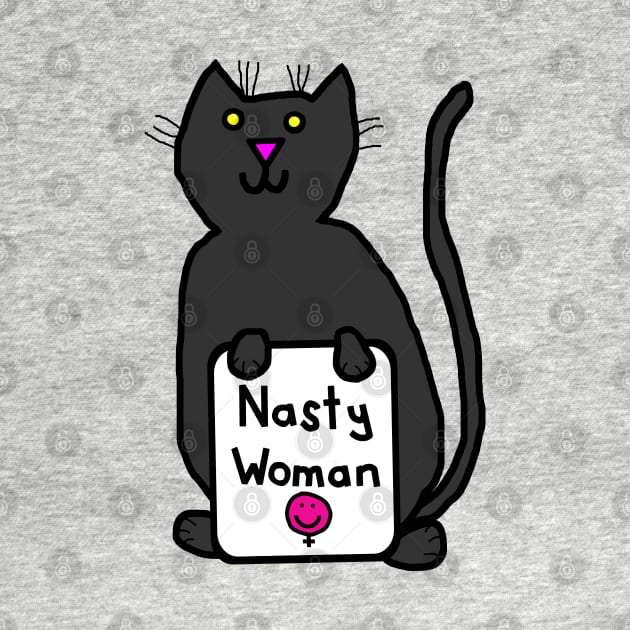 Cute Cat with Nasty Woman Sign Supports Kamala Harris by ellenhenryart